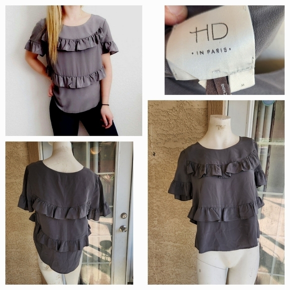 HD‎ in Paris Silk Tiered Ruffle Short sleeves Blouse - Picture 1 of 1
